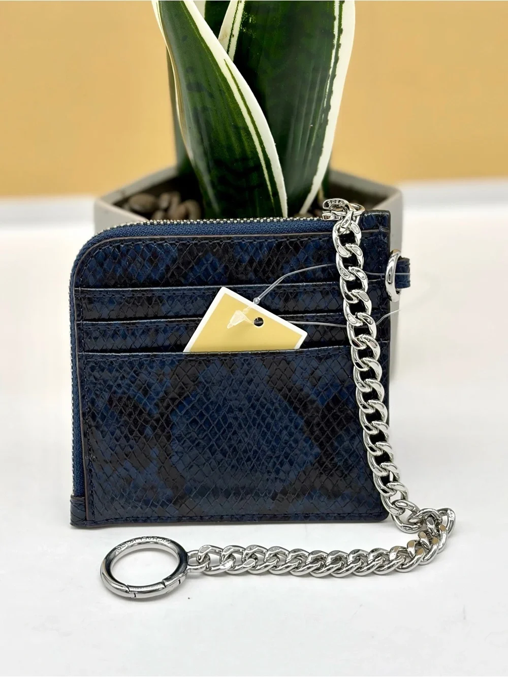 Michael Kors Jet Set Travel Medium Snake Embossed Chain Wallet Card Case